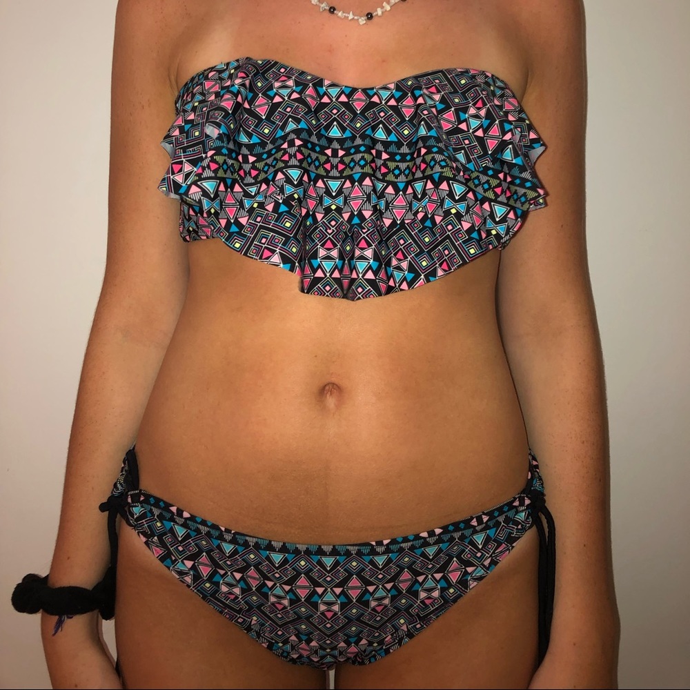 Black w colorful design swimwear